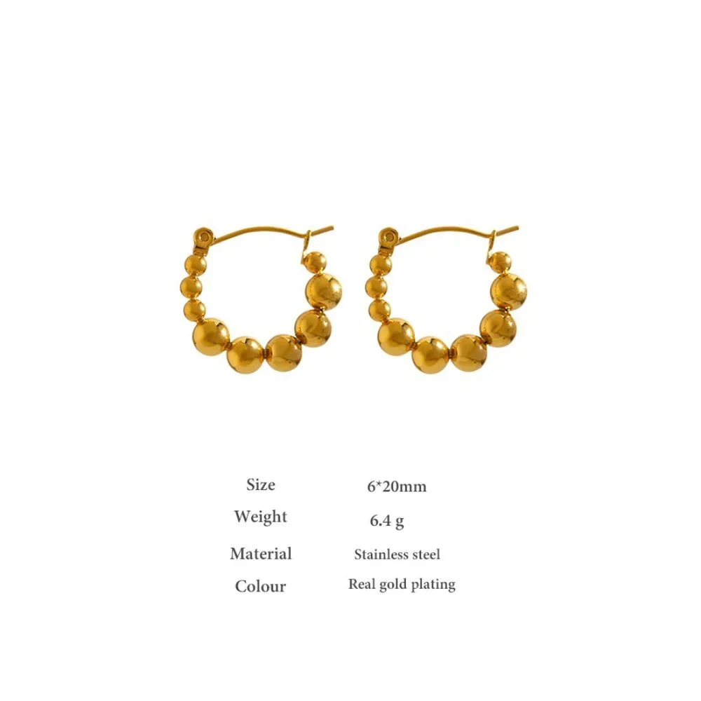 ^NEW 18K Gold Plated Bead Round Hoop Earrings